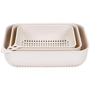 LALADEFIEE 3pcs Set Drain Basket for Kitchen Fruit Vegetable Strainer Plastic Washing Basin Non-slip Handles Drainage Space Saver