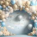 Leyiyi 10x7ft 3D Balloons Backdrop for Boys 1st Birthday Party White Blue Hot Air Balloon Blue Sky White Clouds Cake Smash Photography Background Sweet First 1st Birthday Backdrop Photo Booth Props