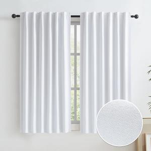 KEQIAOSUOCAI 100% Blackout Linen Curtains Back Tab Rod Pocket Bedroom Curtains 63 Inch Length Flax Burlap Textured Farmhouse Style Noise Reducing Sun Blocking Drapes W50 x L63, 2 Panels, Pure White