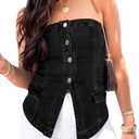 Cicy Bell Womens Strapless Denim Vest Summer Button Down Jean Tube Tops Y2k Going Out Fitted Bandeau Shirts Waistcoat, XL