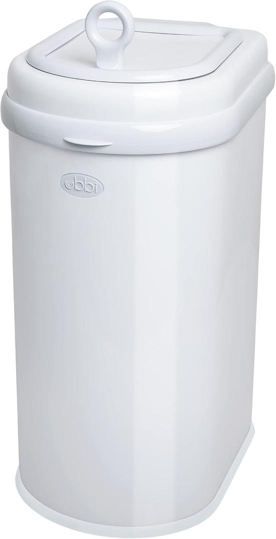 Ubbi Pet Waste Pail, Odor-Locking Cat Litter Disposal System, Stainless Steel Pet Waste Can with Safety Lock & Scoop, No Special Bags Required, White