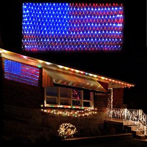 DANLI American Flag String Lights, Waterproof 420 LED String Lights, US Flag Light with Plug, Net Light Holiday Decoration for Garden Patio July 4th National Day Independence Memorial Day