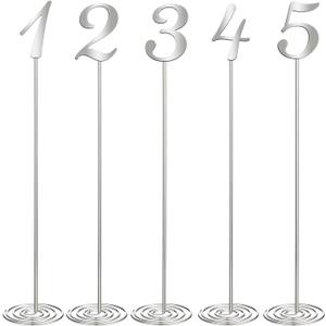 Therwen 20 Pcs Metal Table Numbers 1-20 Table Numbers for Wedding Reception 12 Inch Stainless Steel Party Desk Figure with Sturdy Holder Base for Banquet Wedding Party Event Catering(Silver)