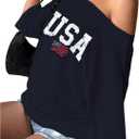 SOLY HUX Women's Graphic Tees Off The Shoulder Letter Print Oversized T Shirt Half Sleeve Casual Summer Tops (Blue, L)