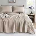 KASENTEX Quilt-Bedding-Coverlet-Blanket-Set, Machine Washable, Ultra Soft, Lightweight, Stone-Washed, Detailed Stitching - Solid Color (Camel, Oversized Queen + 2 Shams)