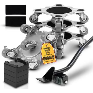 Heavy Duty Furniture Dolly Set with Lifter Tool and 5 Wheels - Capacity, 360 Rotating Wheels for Sofas, Refrigerators, and More (6000 LB)