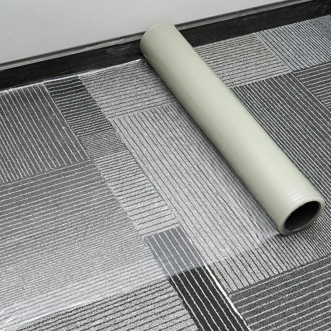 Carpet Protection Film Plastic Protector Self Adhesive Clear Cover Carpet Sticky Heavy Duty Shield Covering Tape Protection Surface Protective Film for Stairs Rug Floor Runner(24 Inch x 100 ft)