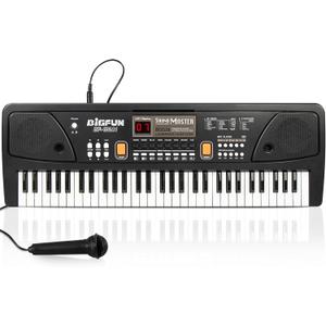 Raimy Piano Keyboard for Beginners, 61 Keys Portable Electronic Digital Piano with Microphone, Learning Educational Music Keyboard Piano for Kids Gifts Toys for Boys Girls Toddlers (Black)