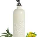 Sweejar 18 Oz Oil Dispenser for Kitchen with Gravity Spout, Ceramic Olive Oil Dispenser Bottle, Relief Opaque Vinegar Container for Evoo, Vinegar, Soy Sauce, Pack of 1(Beige, Silver Spout)