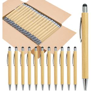 250 Pack Bamboo Pens Bulk with Touch Stylus Tip Wooden Bamboo Pens Engraving Wooden Ballpoint Pen Customizable Gift Pen Bulk