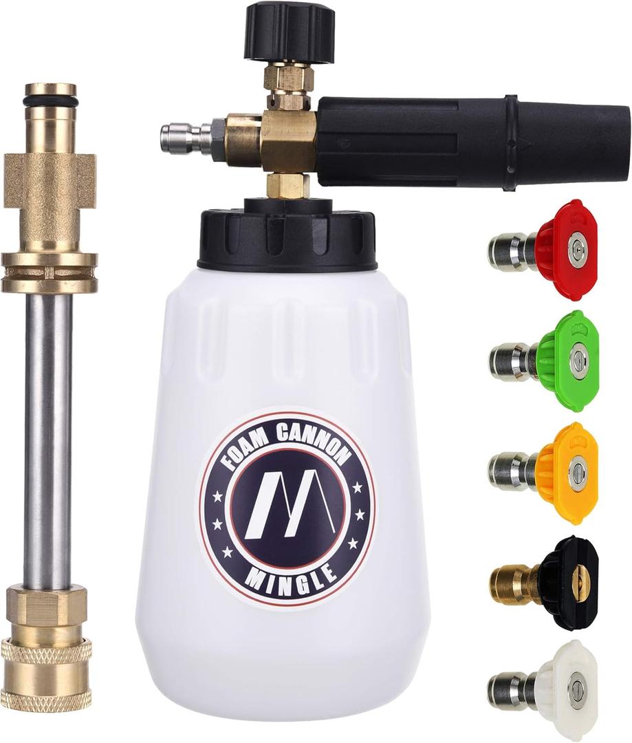 M MINGLE Foam Cannon, Compatible with Sun Joe SPX Series Pressure Washer, with 5 Nozzle Tips, 1/4 Inch Quick Connector
