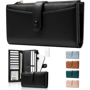 Vulkitty Ultra Slim Thin Leather Wallets Womens Bifold Credit Card Women's Wallets Card Cases Money Organizers for Women Ladies Female Cash Purse Wallet, Black
