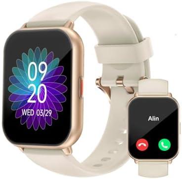 RUIMEN Smart Watches for Women Men (Answer/Make Calls, 2 Bands Included), 1.8" Smartwatch for iOS/Android Phones, Fitness Tracker Heart Rate/Sleep Monitor Digital Watch Waterproof Milky White