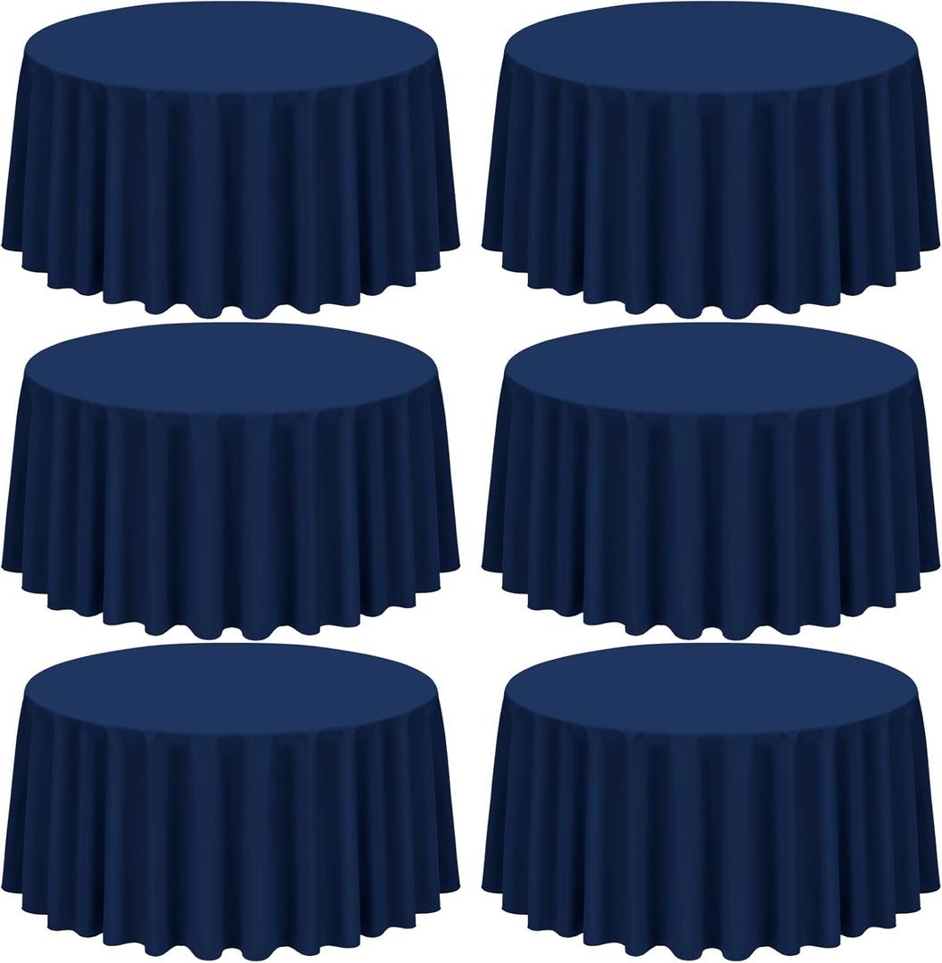 Showgeous 6 Pack Navy Blue Round Tablecloth 120 Inch Polyester Round Table Cloth Navy Blue Tablecloths for Round Tables Washable Decorative Fabric Table Covers for Wedding Dining Party Banquet Buffet