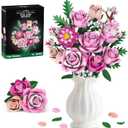 Pink Rose Bouquet Flowers Building Set, 834Pcs Roses Artificial Flowers Botanical Collection Compatible with Lego Flowers for Adults Valentines Day Gifts for Her Women Wife Girlfriend Mom