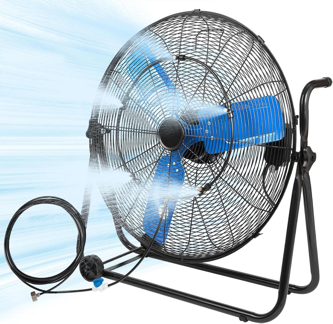 24 Inch Industrial Floor Fan High Velocity 8500 CFM Heavy Duty Outdoor Misting Fan with Aluminum Blades, 360 Adjustable Tilt Metal Fans for Workshop Patio Warehouse Factory Garage - UL Listed