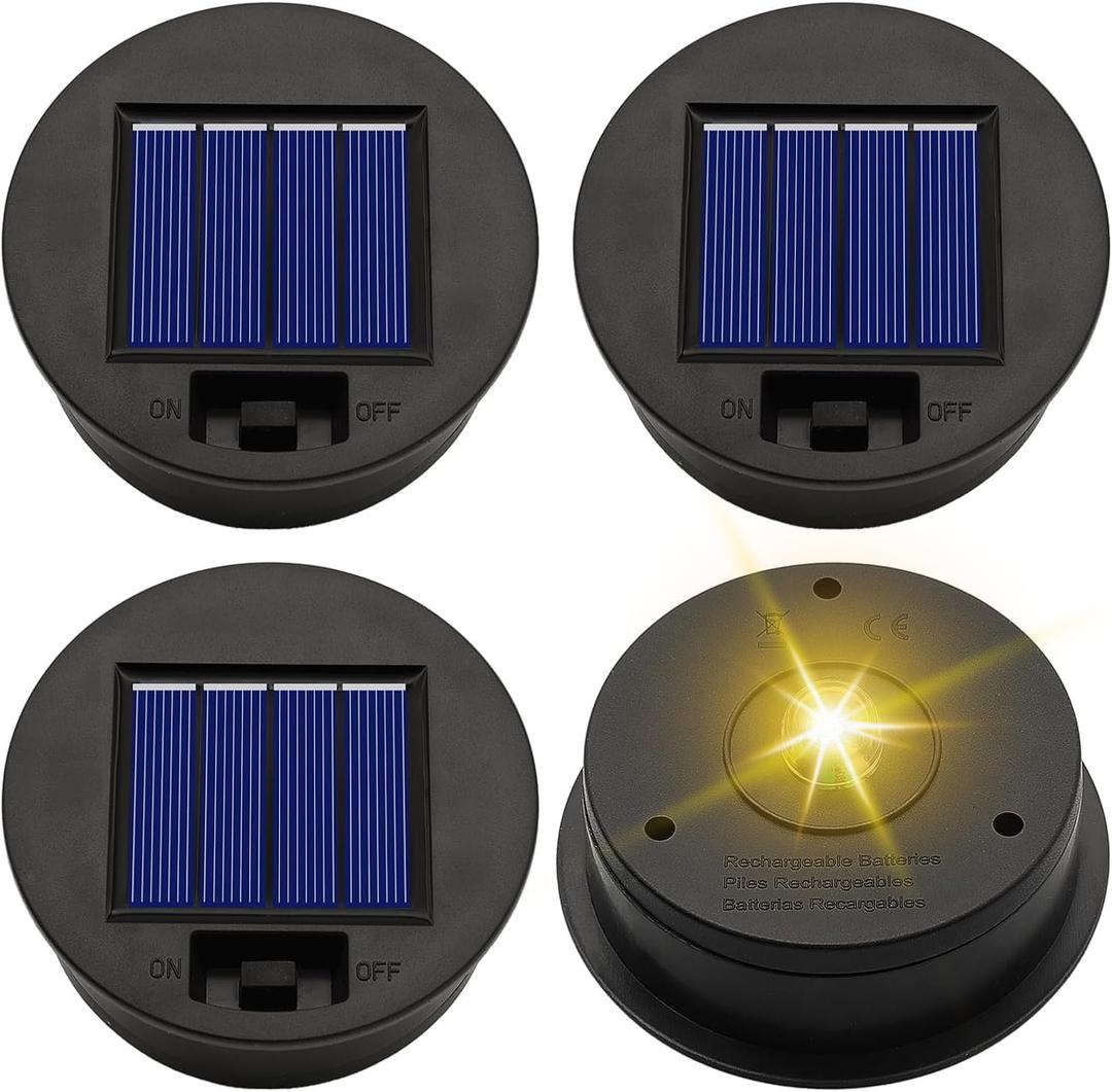 Solar Light Replacement Top Parts 4 Pack(Top Size 3.31 inch,Bottom Size 2.83 inch) 7 Lumens Lantern Lids Waterproof LED Replacement Light Decorations for Outdoor Garden, Patio,Pathway,Yard