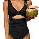 Charmo Womens One Piece Swimsuit Ruched Tummy Control High Cut Backless V Neck Bathing Suits Swimwear, Size XL