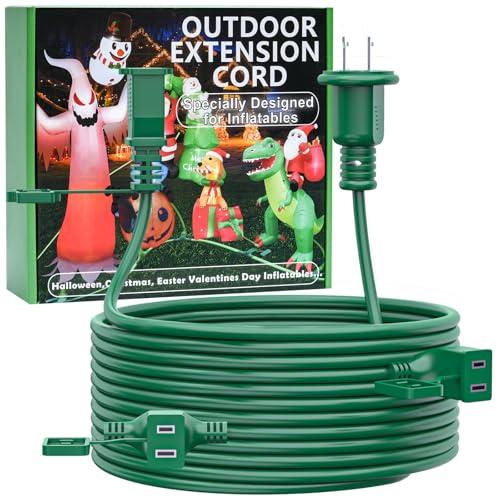25FT Outdoor Extension Extension Cord for Halloween Christmas Inflatables with Multiple Outlets Green Electrical Cord with Multiple Plugs Outdoor Christmas Blow Up Decorations Light Extension Cords