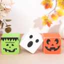 Halloween Square Wood Block Decorations - Fall Pumpkin Ghost Decorations,Spooky Tiered Tray Decorations,Halloween Party Photo Props,Pumpkin Ghosts Square Wooden Blocks Home Decorations