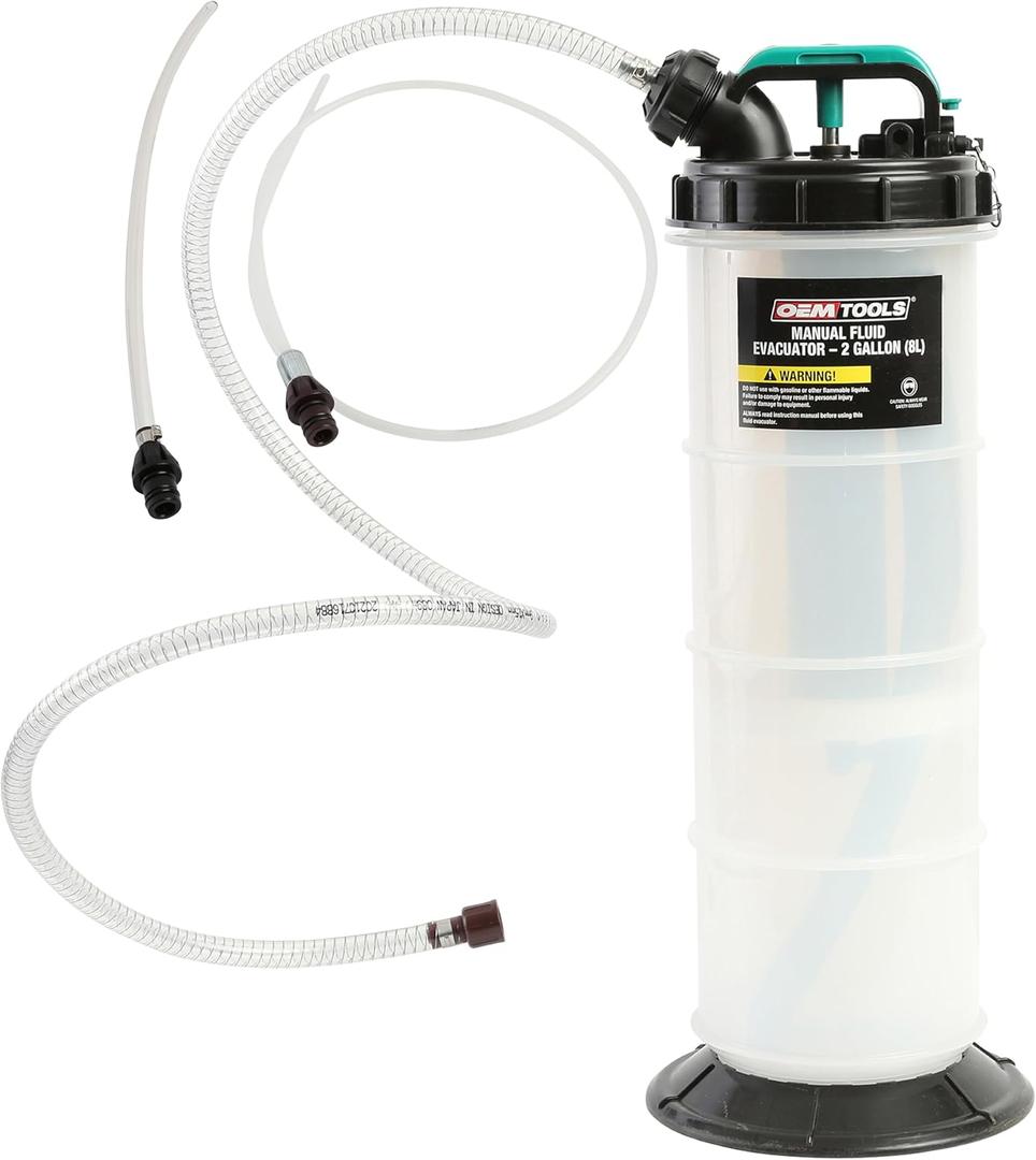OEMTOOLS 24936 Manual Fluid Extractor Pump, 2 Gallon (8L) Oil Extractor Pump Capacity, Use for Oil, Coolant, and Transmission Fluid, 2 Dipstick Adapters, 5ft Hose (8.0 Liter)