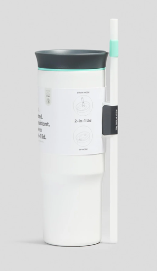 Owala Stainless Steel Triple Layer Insulated Travel Tumbler with Spill Resistant Lid and Straw, BPA Free, 24 oz, Black/White (Foggy Tide) (24 Ounces (Pack of 1))