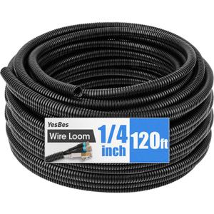 120 FT Wire Loom 1/4 Inch, Split Wire Loom Tubing Conduit, Wire Protector Tubing, Black