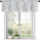 Curtain Valances, Gray Blue Branches Leaves Semi Sheer Kitchen Windows Valances, Rod Pocket Short Window Treatment Light Filtering Decor Valances for Kitchen Living Room Bedroom Windows - 54"x18"