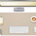 Dual-Sided Leather Desk Pad Protector- Non-Slip PU Desk Mat, Small Waterproof Office Blotter for Keyboard & Mouse | Desktop Mat | Home Office (35.4"x17", Beige Grey)