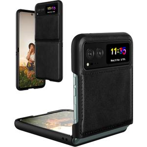 Foluu Leather Case for Motorola Razr 2023, Ultra Thin Slim Durable Protective Phone Case Cover - Black