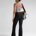 RUNNING GIRL Womens Ribbed V Crossover High Waist Yoga Pants Flare Leggings for Women with Side Pockets (Black, S)