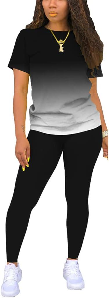Mrskoala Women Two Piece Outfits Summer Sweatsuits Matching Jogger Sets Loungewear Tracksuit Gradient Black XL