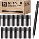 Black Pens Bulk, 60 Pack Retractable Ballpoint Pens, Black Ink 1.0mm Medium Point, Smooth Writing No-Smear, Click Pens for Teachers, Students, Restaurant Servers School & Office Supplies