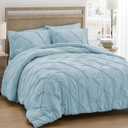 UNIKOME King Size Comforter Set Light Blue - Ultra Soft Boho Pintuck Down Alternative Bedding Set for All Seasons, 3 Pieces Lightweight Warm Pinch Pleat Bed Set with Comforter, 2 Pillowcases