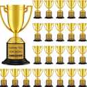 Highergo 24 Pcs Mini Trophies Awards Plastic Gold Trophy Cups Party Favors Adults Metal Trophy with Stickers for School Football Golf Sports Competition Staff Reward Appreciation Gifts