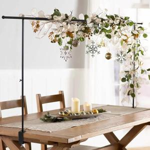 Over The Table Rod Stand with Clamps, 46-82Length, Adjustable Metal Balloon Flower Arch Stand, Decorated Arch for Party, Birthday, Wedding, Halloween, Christmas, Black
