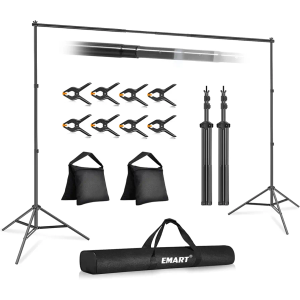 EMART Backdrop Stand 10x7ft(WxH) Photo Studio Adjustable Background Stand Support kit with 2 Crossbars, 8 Clamps, 2 Sandbags and Carry Bag for Parties, Events Decoration, Wedding, Photography