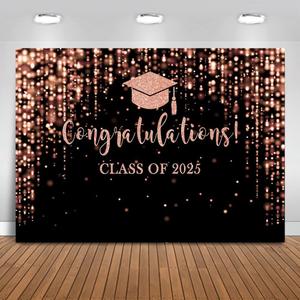 Mocsicka Class of 2025 Backdrop Rose Gold Glitter Bokeh Graduation Party Background 2025 Congrats Grad Prom Party Cake Table Decoration Photo Booth Props (7x5ft)