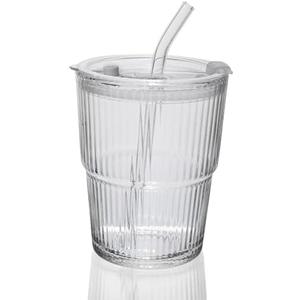 QWEZXO 13OZ/400ML Ice Coffee Glass Tumbler, Thick Wall Water Glass Cup Mug Tea  and Lid Sealed Carry On （Clear）