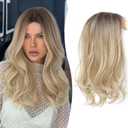 Fine Plus 18'' Hair Topper for Women with Thinning Hair & Gray Roots, Adds Volume and Natural Top Coverage with Soft Body Texture for Easy Daily Styling - Blonde with dark roots