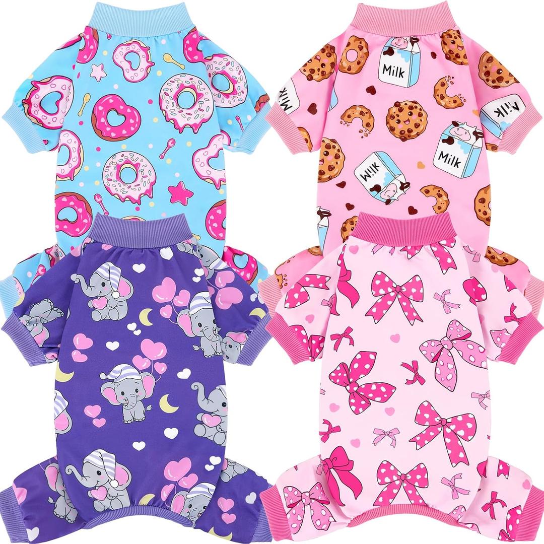 XPUDAC 4 Pieces Dog Pajamas Soft Strechy Puppy Onesies Pet Clothes for Small Medium Dogs Boy Girl Cat Pet Outfit, 153-XXS