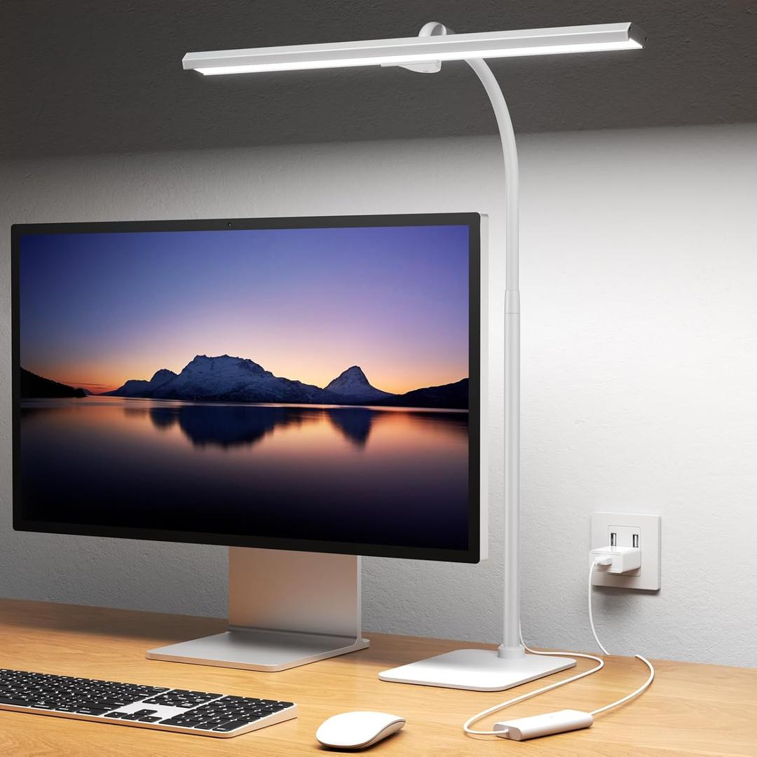 Kary White LED Desk Lamps for Home Office, Tall Computer Desk Light,Flexible Gooseneck Adjustable Office Lamp,Dimmable Desk Lamps for Office,Drawing,Reading,Crafts,Gaming,Workbench,Architect,Study