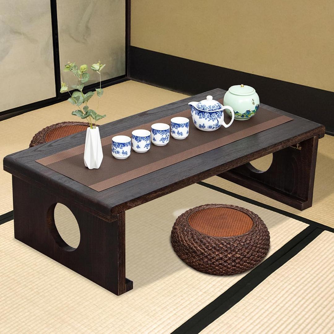 Foldable Japanese Coffee TableFolding Japanese Floor TableNatural Brown Coffee Table, Minimalist Tatami Table, Suitable for Living Room,Dining Room, Etc. (Antique Black, 39.4x19.7x11.8)