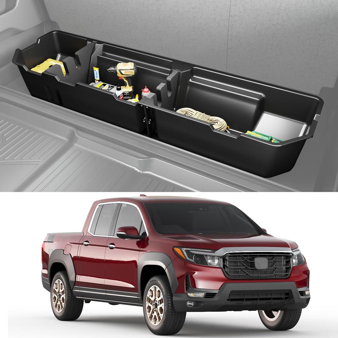 KINGGERI Under Seat Storage Boxes - Compatible with 2006-2025 Honda Ridgeline Crew Cab, Heavy Duty Upgraded Rear Under Back Seat Storage Truck Cargo Black Tool Box Organizer