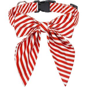 Malier Christmas Dog Collar with Bowtie, Classic Red Stripe Dog Christmas Collar for Girl and Boy, Cute Adjustable Dog Collars Puppy Collar for Small Medium Large Dogs Cats Pets (Small, Red Stripe)