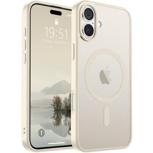 SUPFINE Magnetic for iPhone 16 Case (Compatible with MagSafe) (Military Grade Drop Protection) Slim Translucent Matte Shockproof with Anti-Fingerprint Phone Case,Antique White