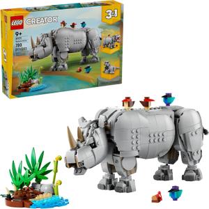 LEGO Creator 3 in 1 Wild Animals: Majestic Rhino with Birds Building Toys for Kids - Safari Pretend Play Toys for Girls & Boys, Ages 9+ - Gift for Christmas - 31171
