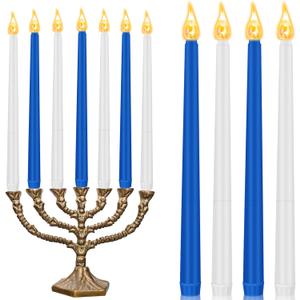 CHENGU 12 Pcs LED Taper Candles Flameless Battery Dripless Dinner Candles for Thanksgiving Day, Weddings, Church, Hanukkah, Christmas, Autumn, New Year Celebration(Blue,Taper)