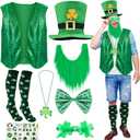 St Patricks Day Accessories Sequin Vest Leprechaun Costume Hat Green Faux Beard Glasses Shamrock Necklace Sock