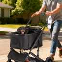 Dog Stroller for Small Medium Dogs Up to 60lbs, 4 Wheels Folding Pet Stroller with Detachable Carrier, Pet Travel Carrier for 2 Dogs & Cats, Storage Basket, Breathable Mesh, Cup Holder, Black